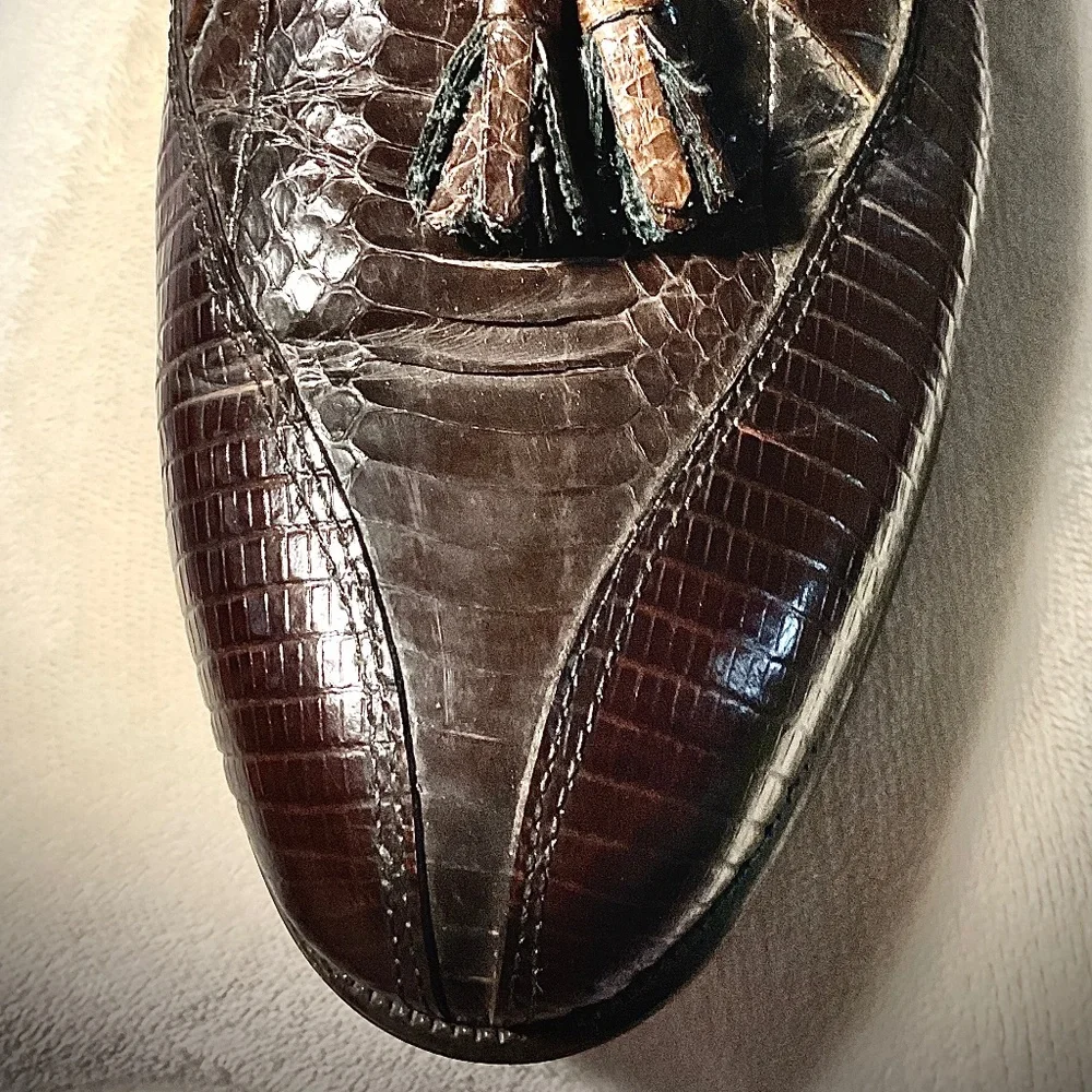 Men’s Slip On Loafer Shoe Snake Leather Stacy Adam’s Santana Il Toe Tassel 10.5W